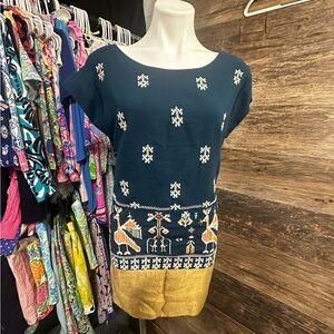 Floreat By Anthropology Blue Short Sleeve Dress Sundress